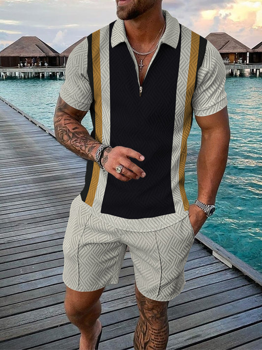 Men's Casual Short Sleeve Polo Shirt and Shorts - Outfit sets