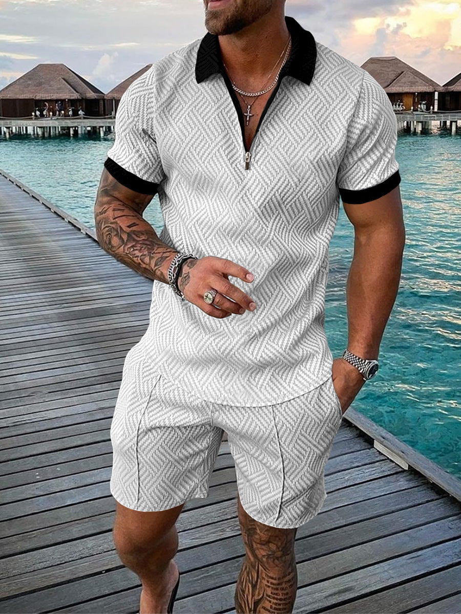 Men's Casual Short Sleeve Polo Shirt and Shorts - Outfit sets