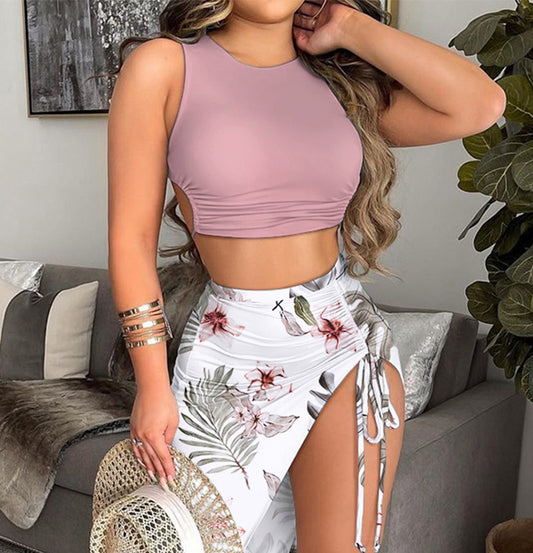 Women's New Vest Slit Skirt Outfit Set