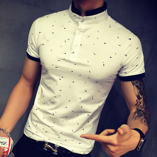 Men's Guitar Print Stand Collar T-shirt