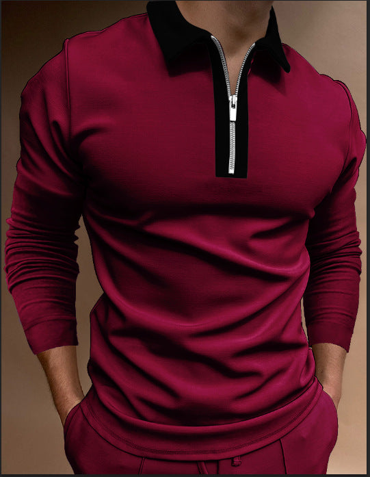 Men Zipper T Shirt Long Sleeves