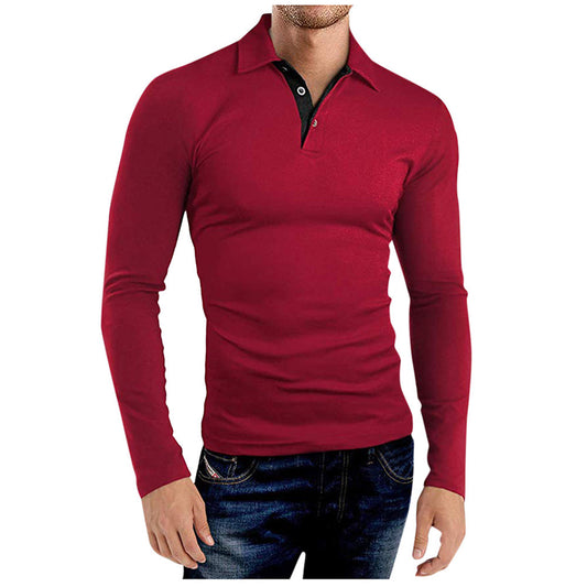 Men's Long-sleeved Solid Color Lapel Shirt