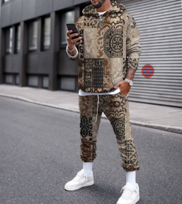 Men's Printing Loose Sweatshirt & Sweatpants Suit