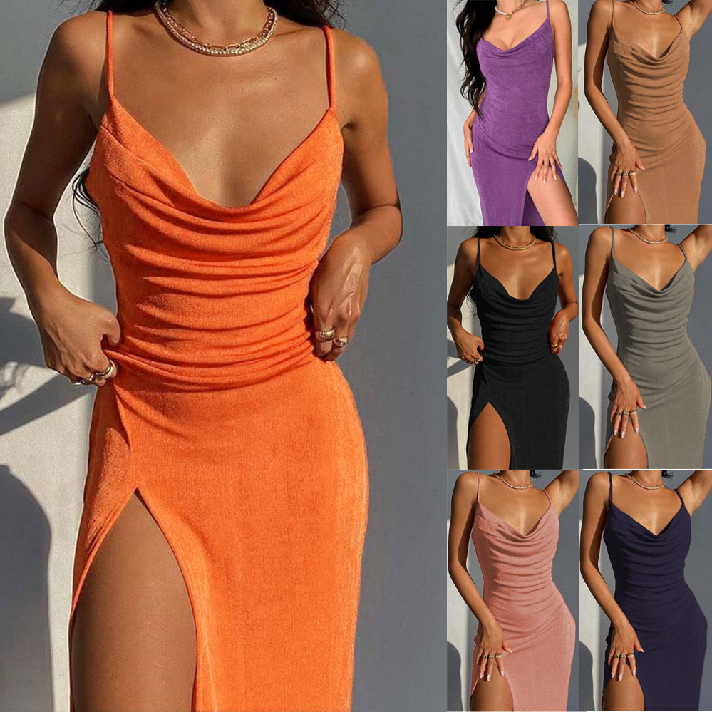 Women's Smooth Knitted Slit Suspender Dress