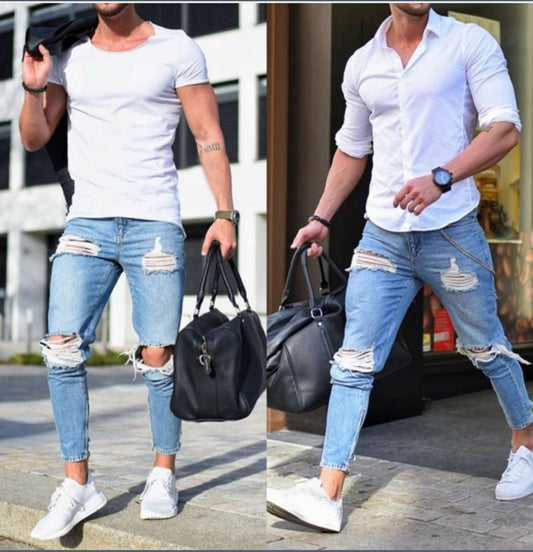 Men's Light blue ripped jeans