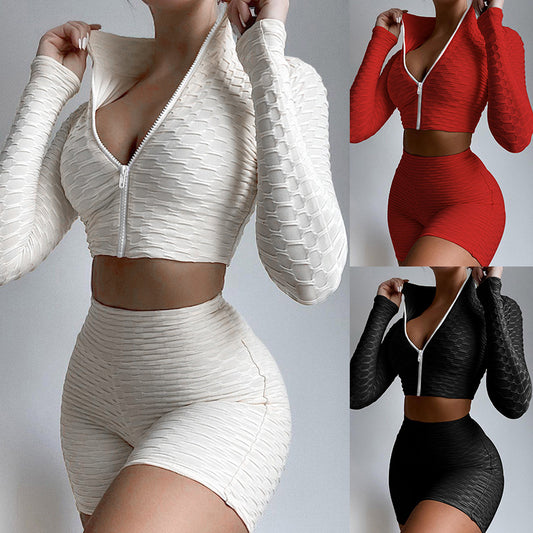 Women's Long Sleeve Shorts Sports Suit Two Piece