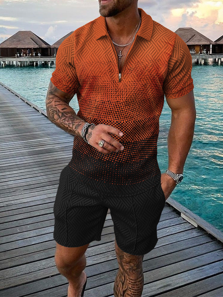 Men's Casual Short Sleeve Polo Shirt and Shorts - Outfit sets