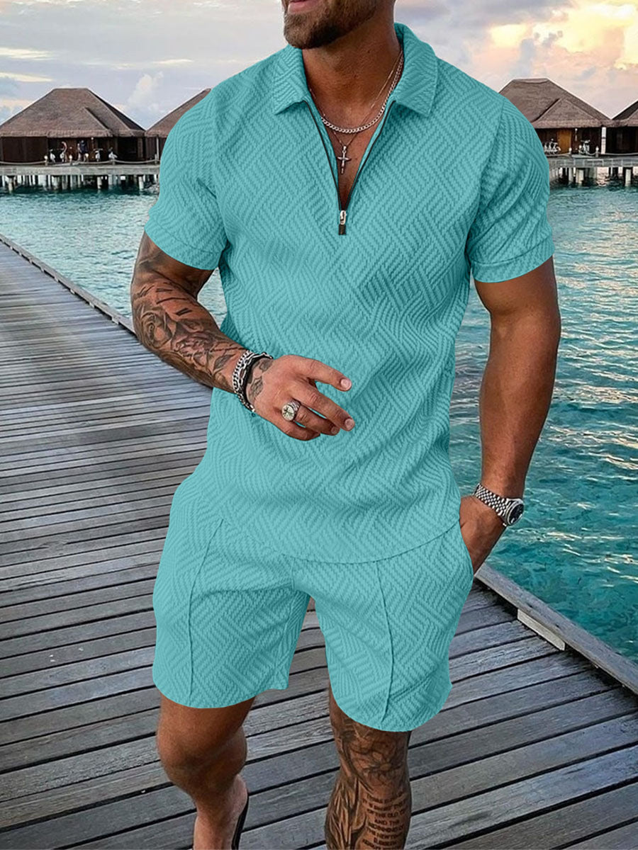 Men's Casual Short Sleeve Polo Shirt and Shorts - Outfit sets