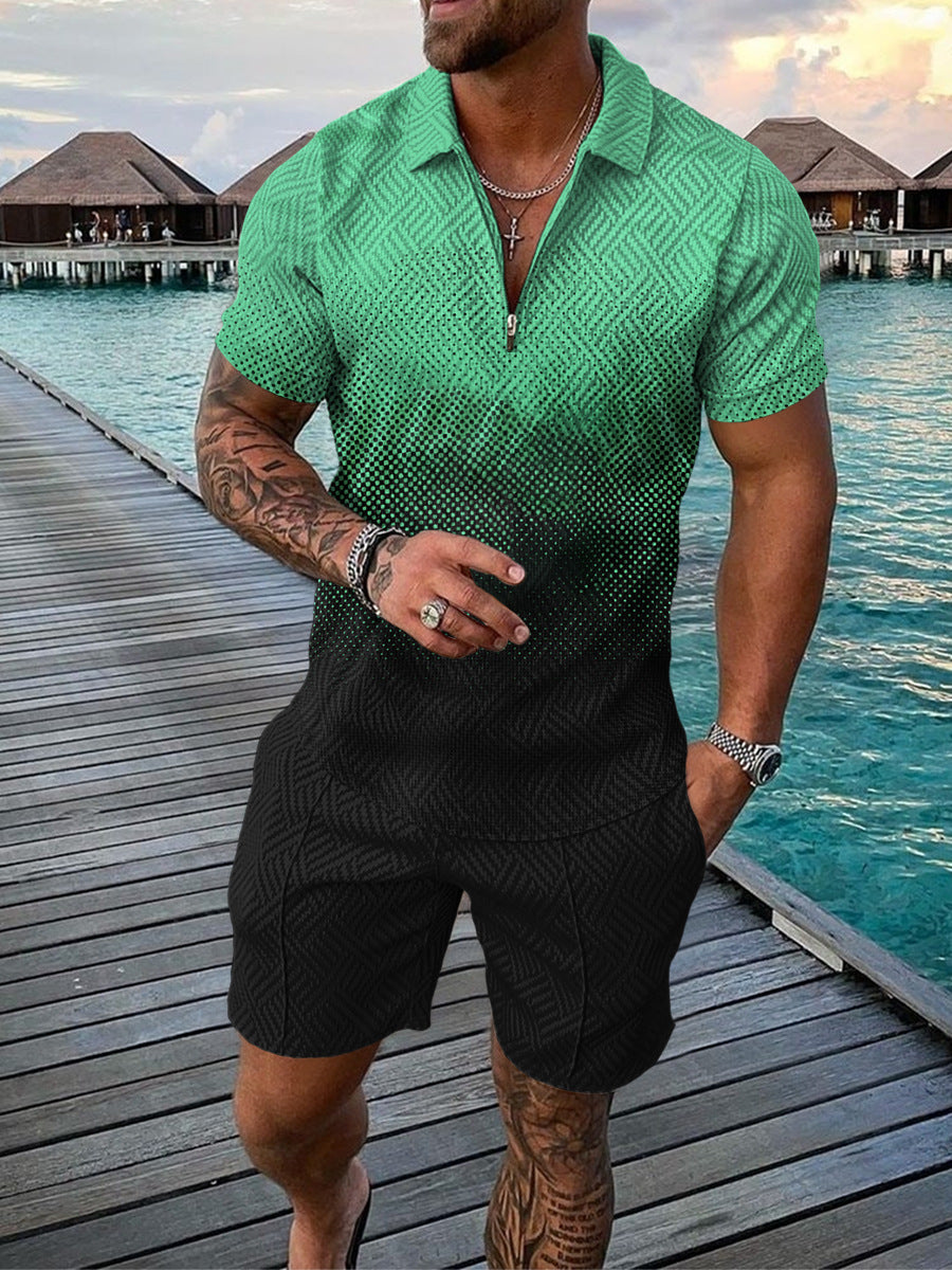 Men's Casual Short Sleeve Polo Shirt and Shorts - Outfit sets