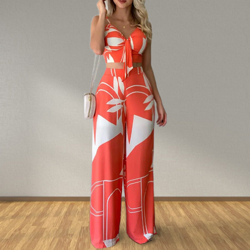 Women's Bandeau Tie Loose Wide Leg Pants  - 2 piece Set