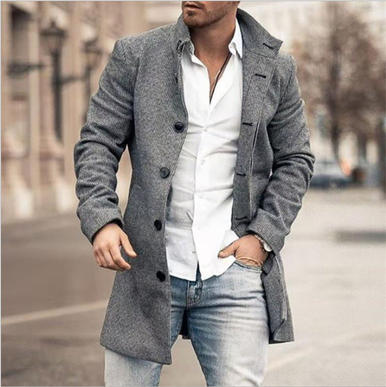 Mens Casual Jacket Mid Length Trench Coat